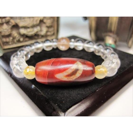 龍紋天珠ブレスレット 日月星天珠＋水晶＋ゴールドルチルクォーツ＋