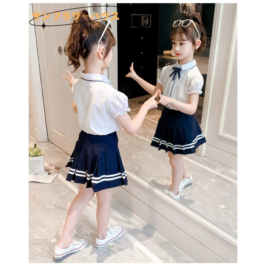 子供服 ショートパンツ セットアップ 半袖Tシャツ プリーツスカート 二