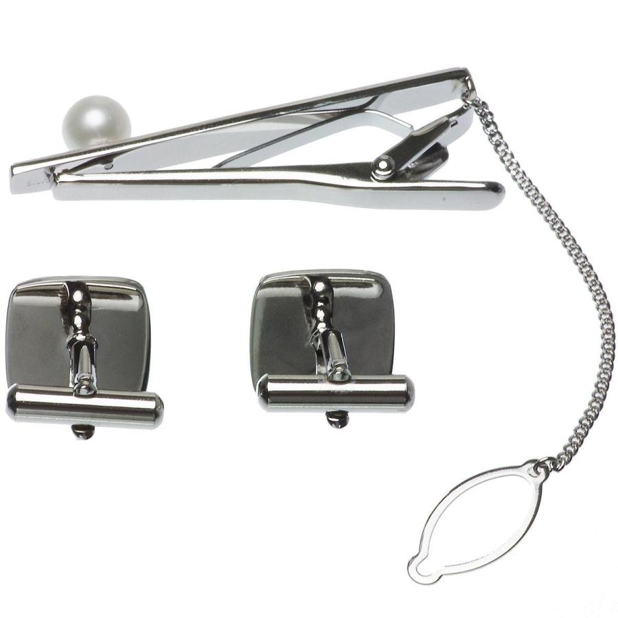 パール カフス ネクタイピンセット 高級 淡水真珠 7.0mm カフスボタン