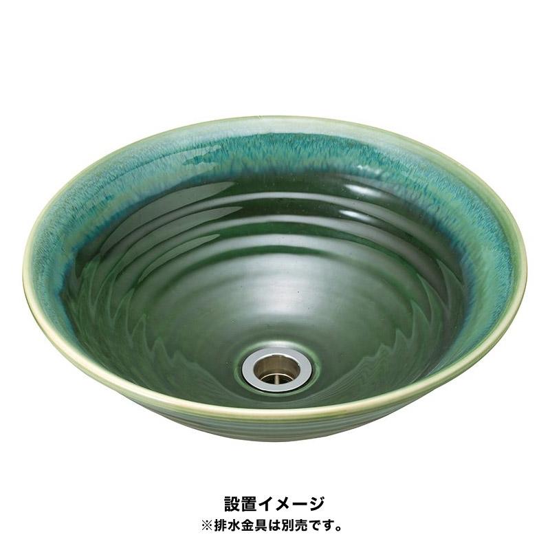 おしゃれ 洗面ボウル 置き型 埋め込み グリーン 和風 手洗い器 美濃焼