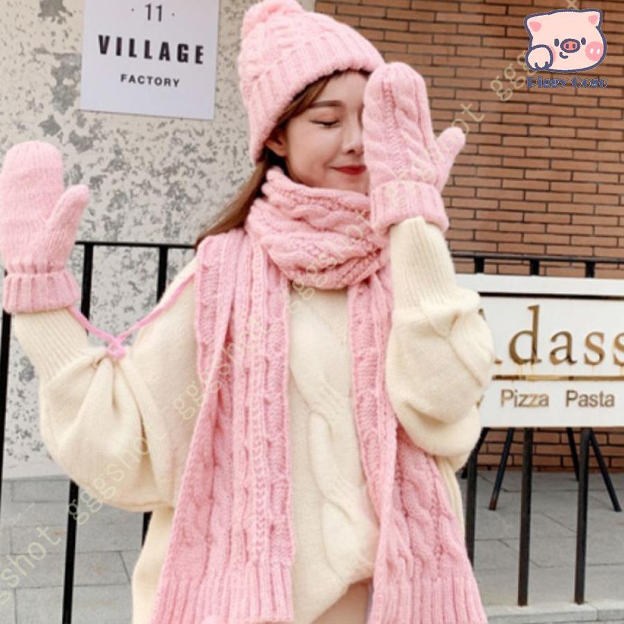 ニット帽子 マフラー 手袋 レディース 3点セット 冬アイテム グレー