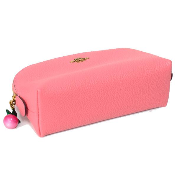 COACH（コーチ） コスメポーチ ぺブルレザー ロゴ ラディッシュ