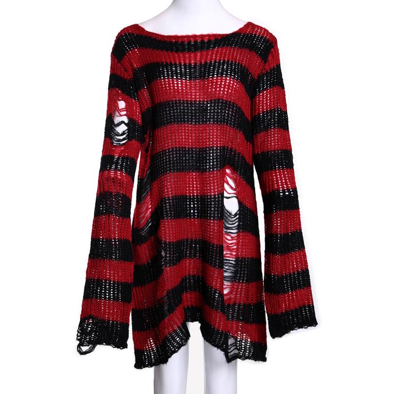 赤黒ボーダー ゴシックロック グランジ ニット ダメージ入り メンズ