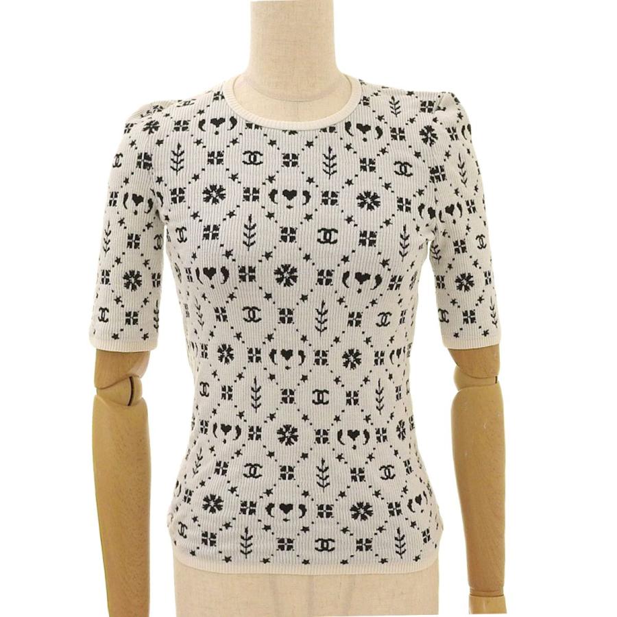 CHANEL（シャネル） 半袖 ニット ウール混 ホワイト ブラック 34