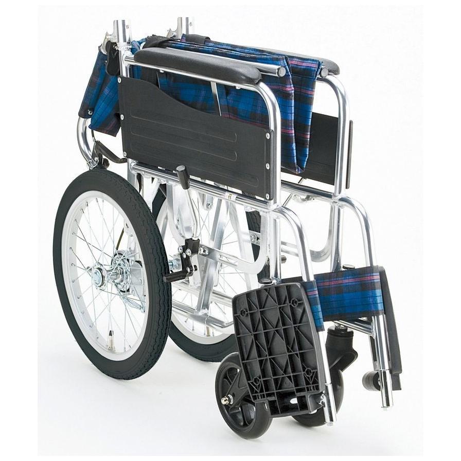 日本製 アルミ製ノーパンク車椅子 介助式 ネイビーチェック 折り畳み