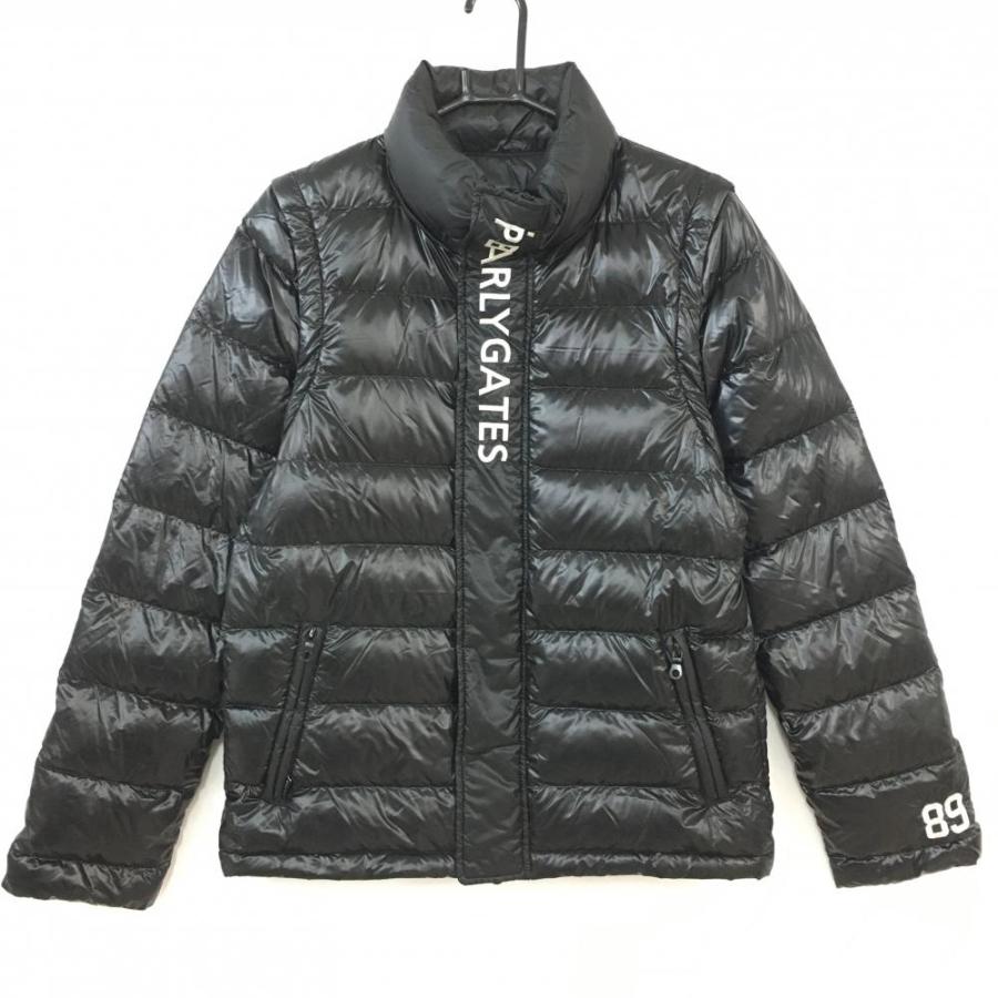美品】パーリーゲイツ 2WAYナイロンダウンジャケット 黒×白 ビッグロゴ