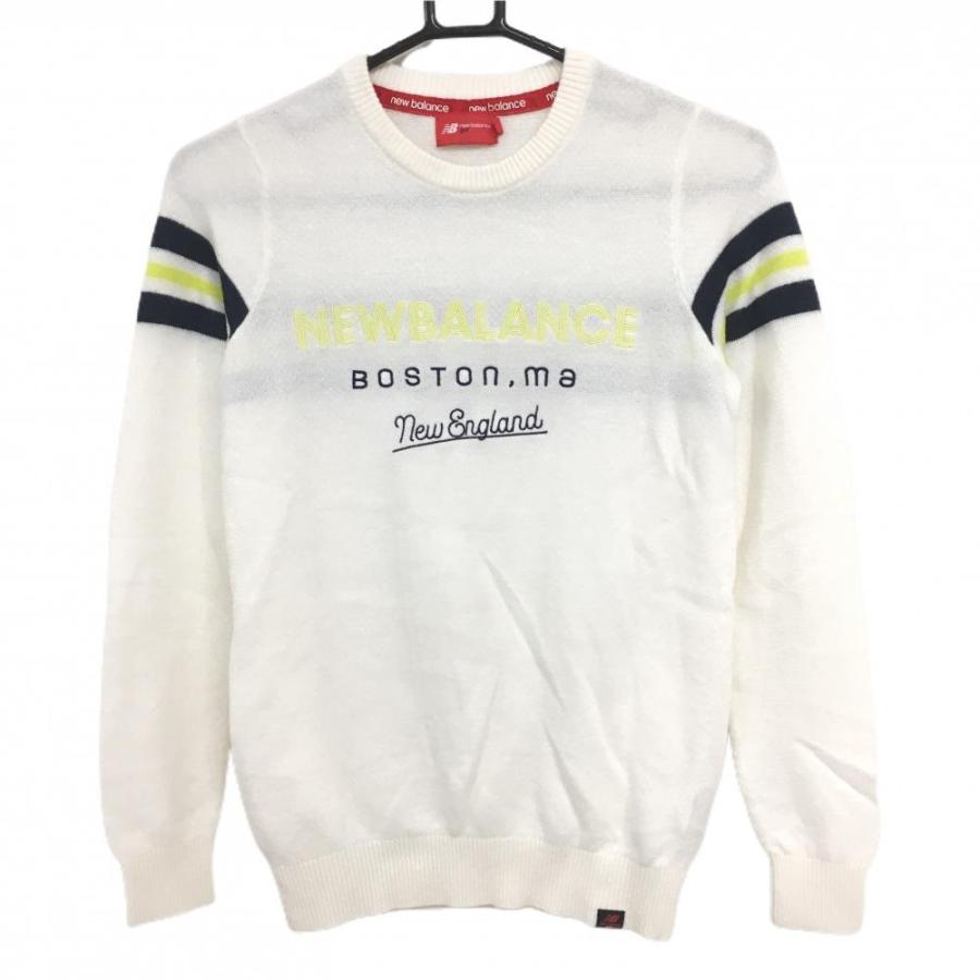 美品】ニューバランスゴルフ セーター 白×ネイビー 袖ライン ロゴ