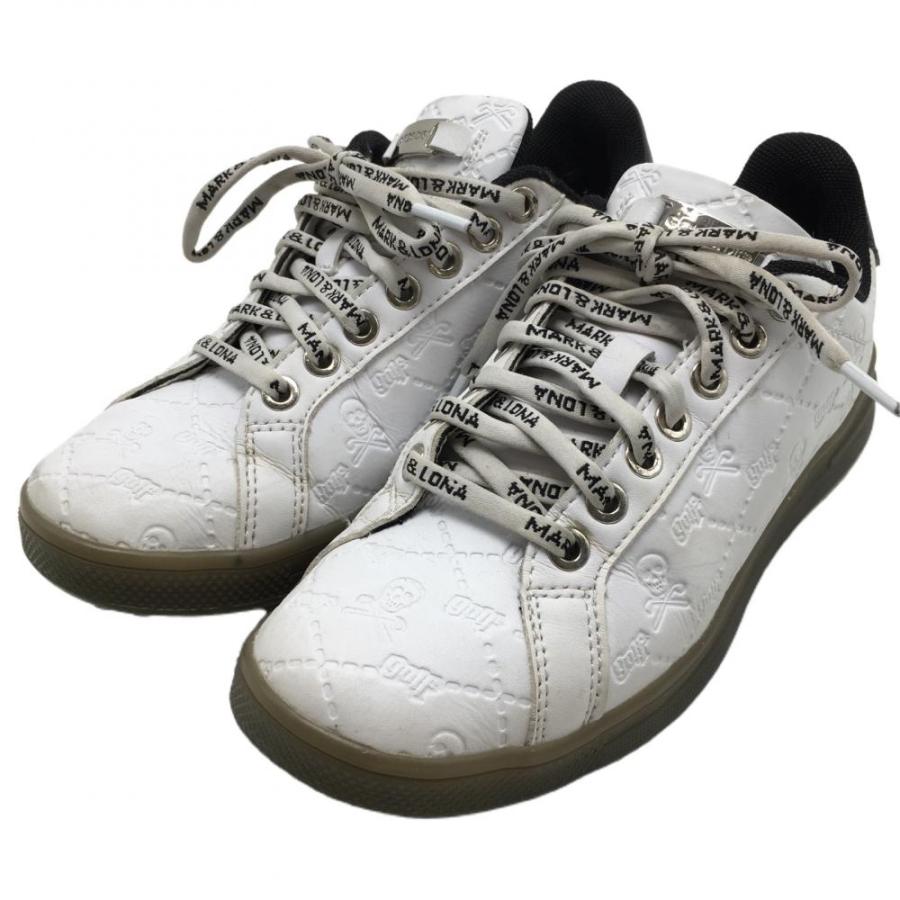 マークアンドロナ ゴルフシューズ 白×黒 スカル 地模様 レディース 23