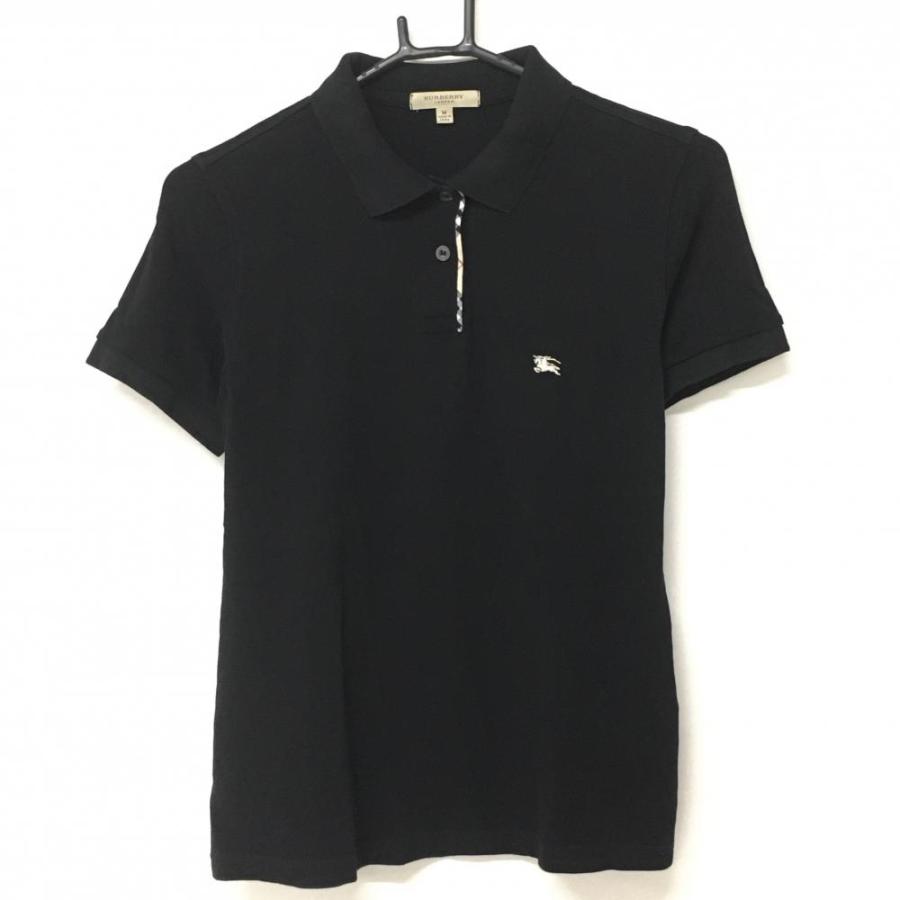 バーバリー 半袖ポロシャツ 黒 胸ロゴ刺しゅう レディース M ゴルフ
