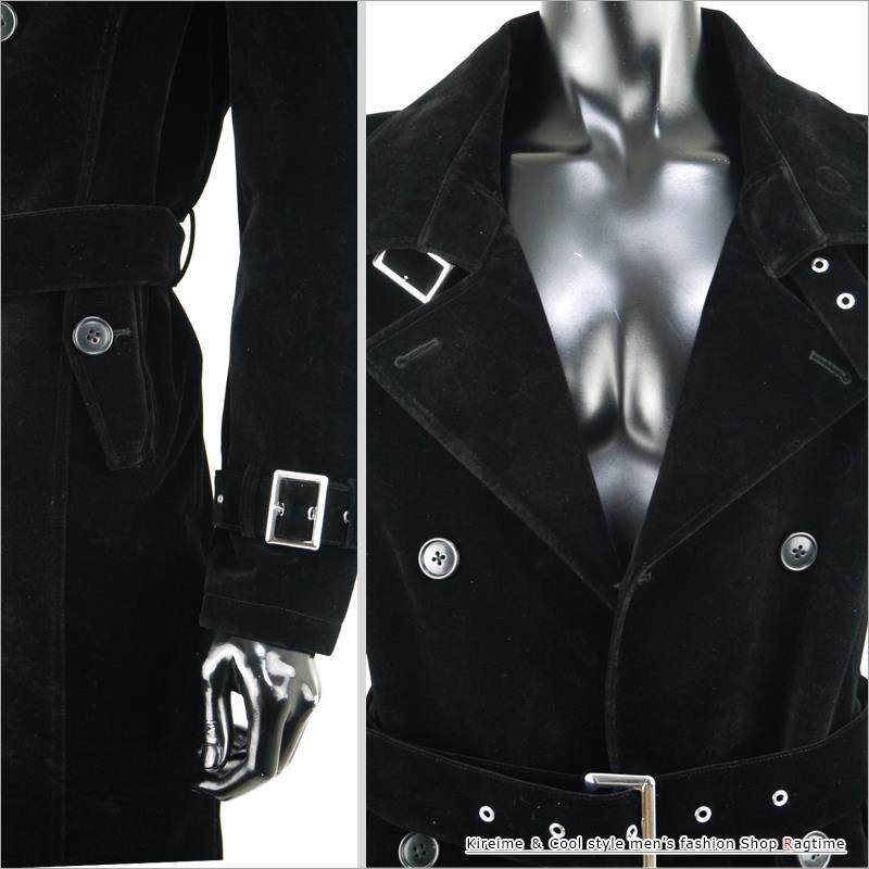 トレンチコート メンズ ロングコート 冬 厚手 ベロア ベルベット