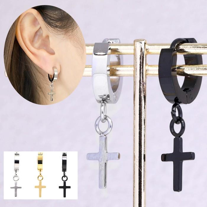 凛 RIN ワンタッチリング ピアス クロス ステンレス 十字架 フープ