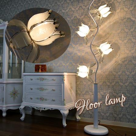 フロアランプ 硝子フラワー 4灯 ホワイト