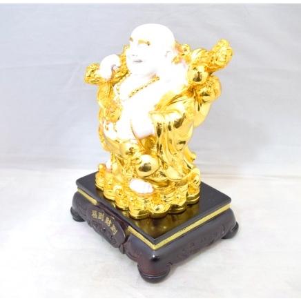 布袋様 置物 笑佛 笑い仏 如意棒 瓢箪 樹脂製 白 24cm : 横浜中華街龍