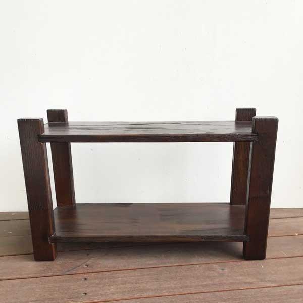 木製2段シェルフ【象嵌細工•彫刻透し彫り】サイドテーブル 飾り棚 花台