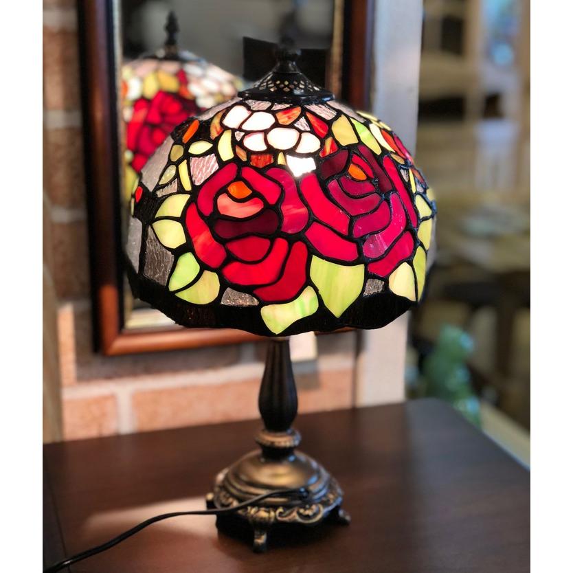 ステンドグラステーブルランプ赤レトロ