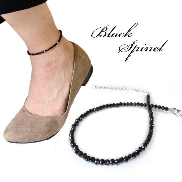 アンクレット レディース ブラックスピネル 高品質キラキラ多面カット