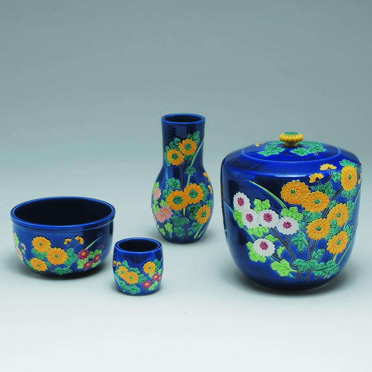 皆具 瑠璃交趾 菊 永楽写 谷口菁嵐作 茶道 茶道具 : 和空間ヤフー