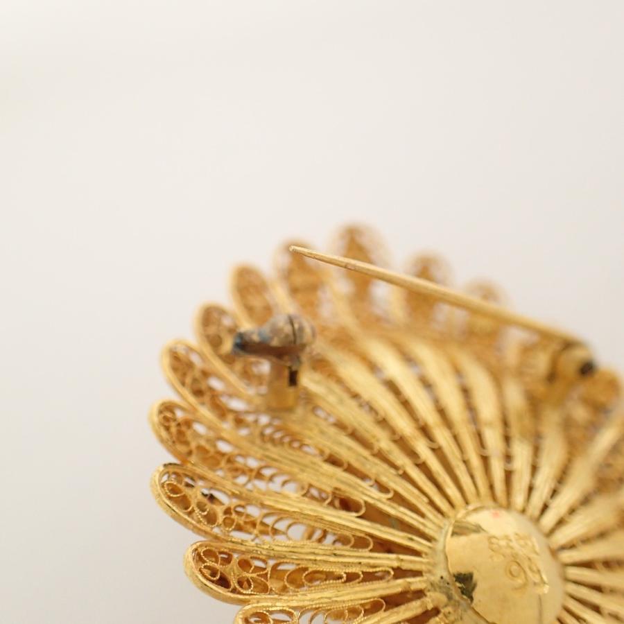 純金 99刻印 孔雀/ピーコック ブローチ イエローゴールド/マルチカラー