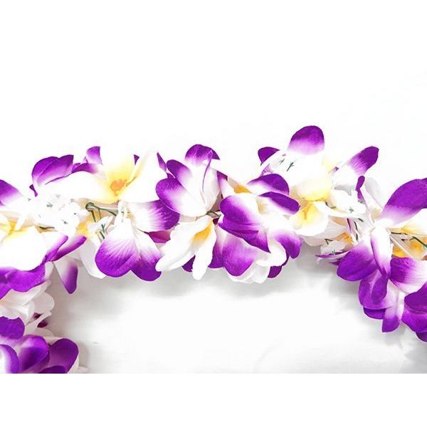 フラダンス ハワイアンレイ レイ Eプルメリアレイ パープルホワイト 紫