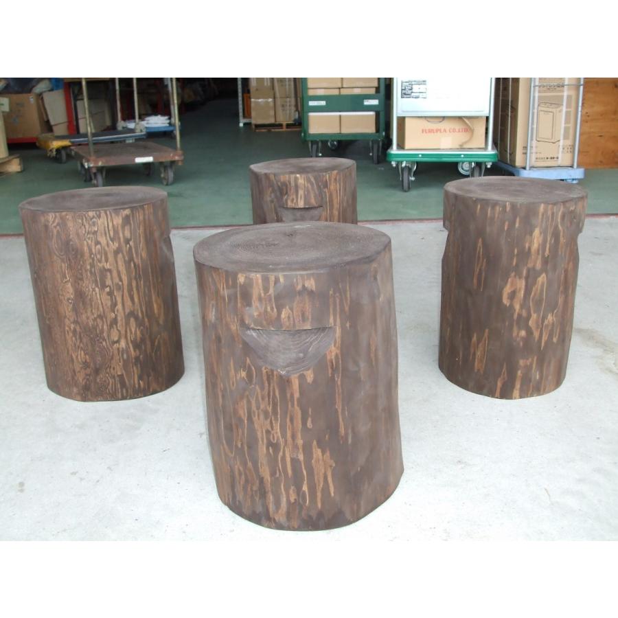 4脚セット) 特選国産杉 防腐剤仕上げ 丸太椅子 (取手付) 直径約35cm