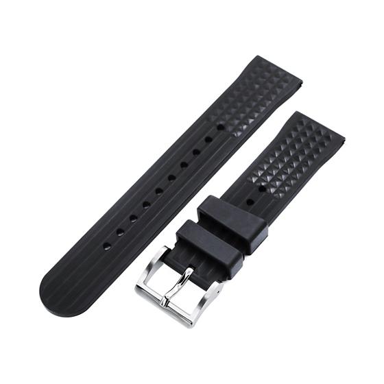 22mm MiLTAT 時計ベルト FKMラバー ブラック ワッフル ストレート