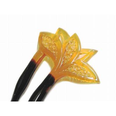 本べっ甲 かんざし 二本挿し 飴色鼈甲に唐草模様の透かし ヘア