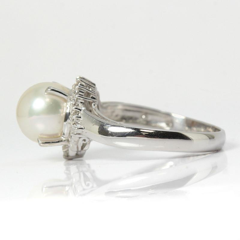 Pt900 パールリング 8mm ダイヤモンド 0.12ct 12号 真珠 プラチナ 指輪