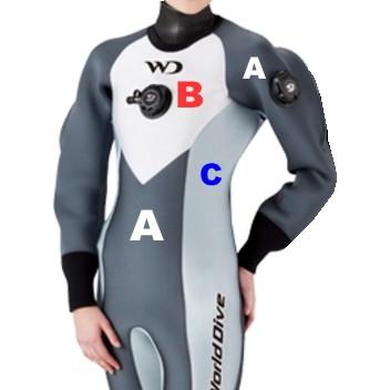 WORLD DIVE フルスーツ ブラック/ホワイトXS ドライスーツケース付き