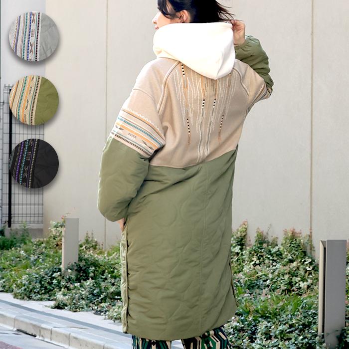 チチカカ（TITICACA） キルトコンビチマヨ刺繍ロングコート