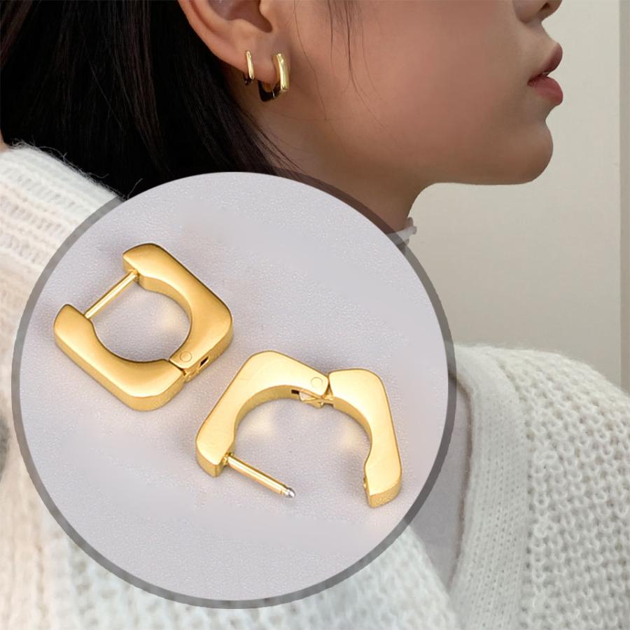 ピアス 18k 小さめ アレルギー対応 18金 レディース スクエア 四角 中