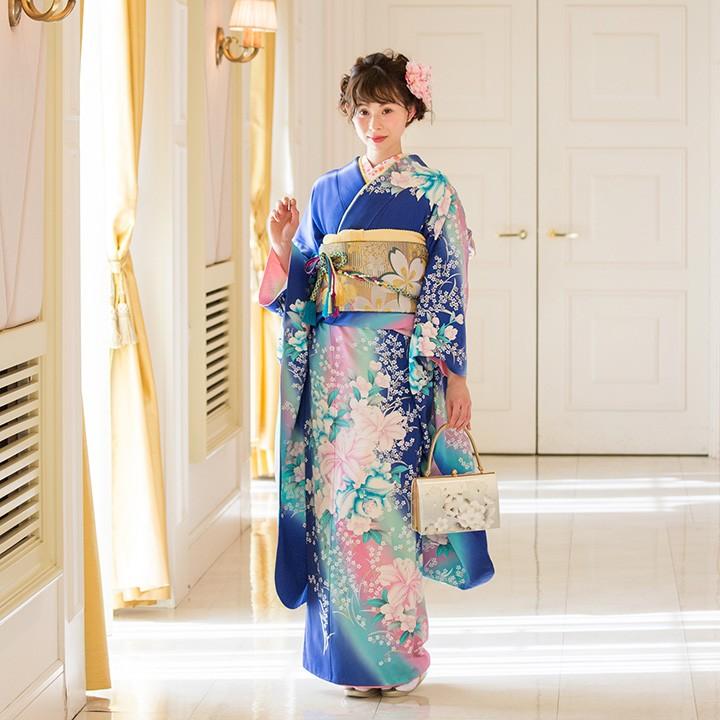 高級正絹 振袖レンタル 送料無料 FS-024 青系 振袖 成人式 レンタル
