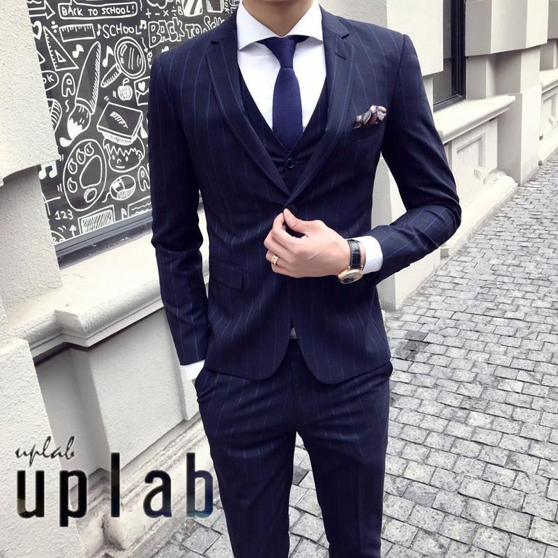 ストライプ スーツ メンズ 3P セットアップ 上下セット 結婚式 衣装