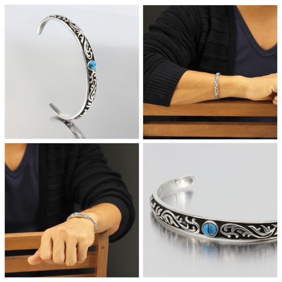 スターリング シルバー 925 ブレスレット ターコイズ アラベスク 唐草