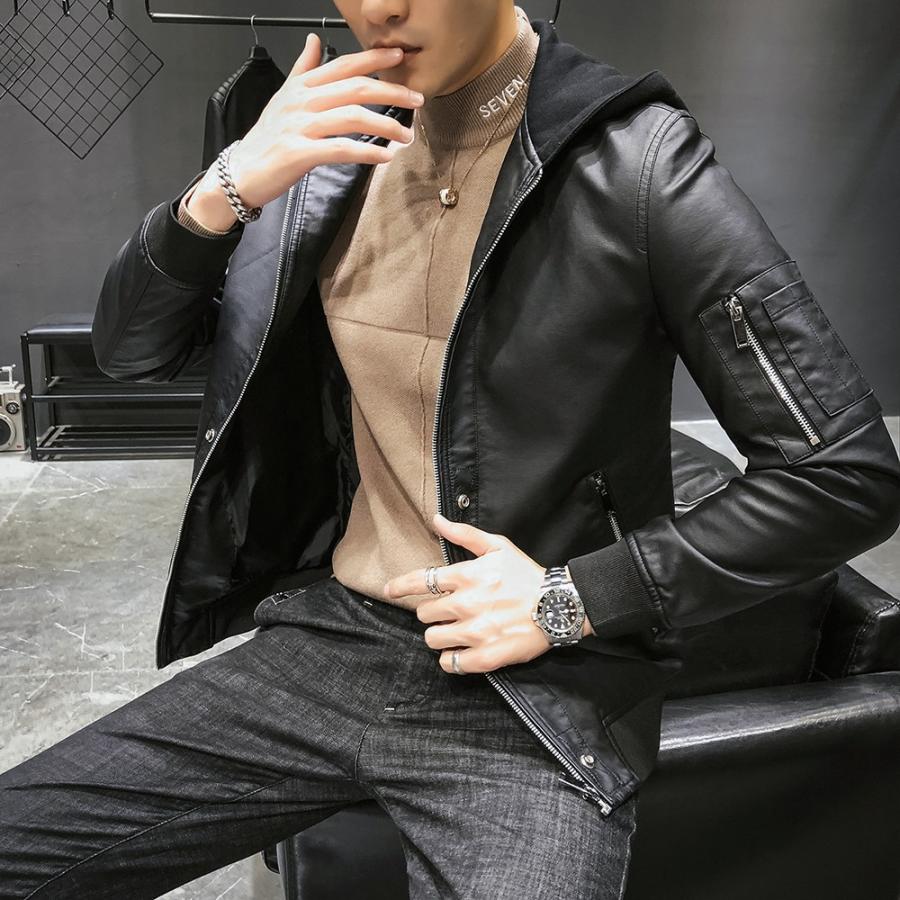 フード付き レザージャケット メンズ ジャケット ライダースジャケット