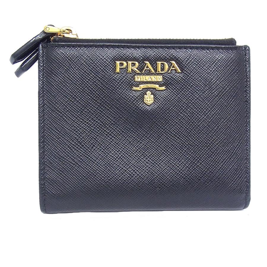 PRADA（プラダ） 二つ折り財布 ブラック×ゴールド金具 サフィアーノ