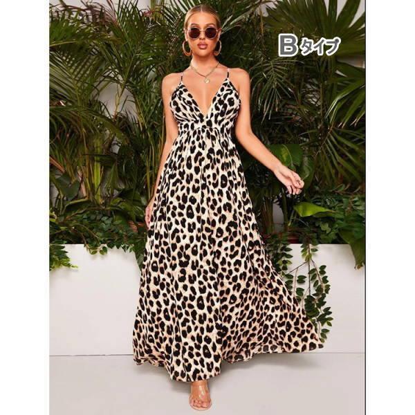 マキシ ワンピース ヒョウ柄 レオパード シフォン ノースリーブ