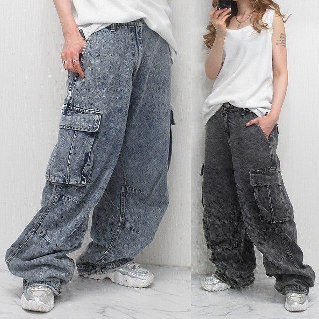 Wide カーゴデニム ケミカル Side立体ポケット カーゴパンツ BOYS