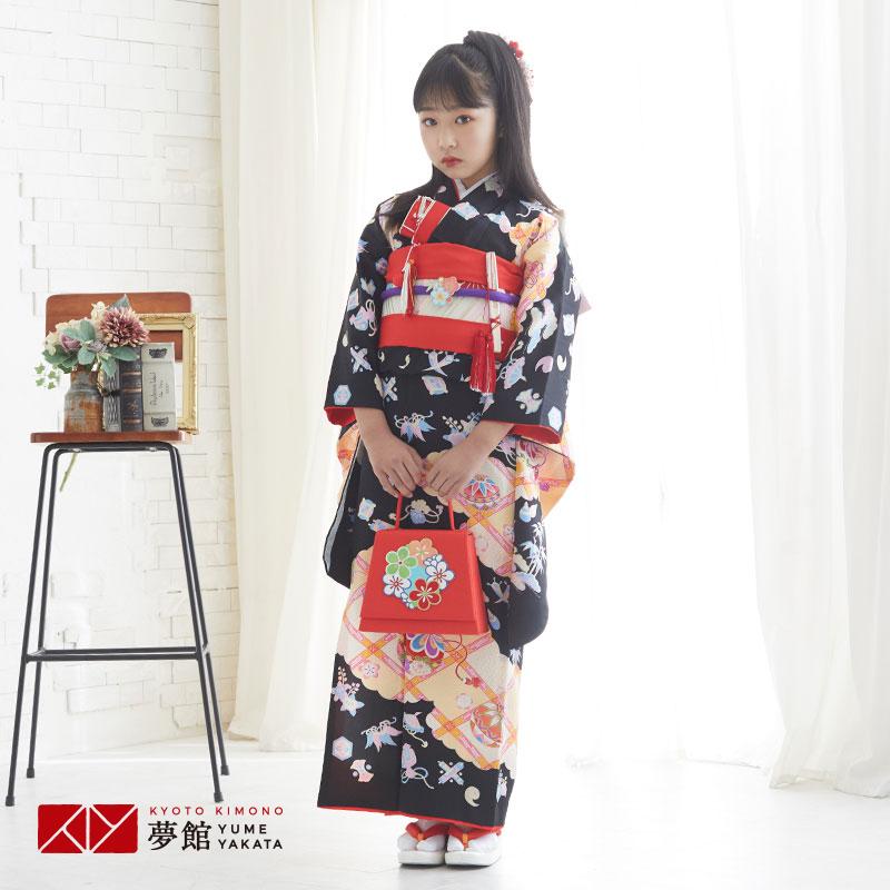 七五三 7歳着物 レンタル フルセット 黒 手鞠に宝尽くし 女の子 七歳