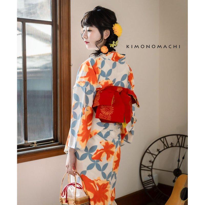 浴衣 レンタル アイボリー 七宝金魚 YK042 : 京都着物レンタル夢館