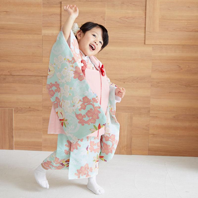 七五三 着物レンタル 3歳 753 女の子 フルセット 被布 薄ピンク花丸文