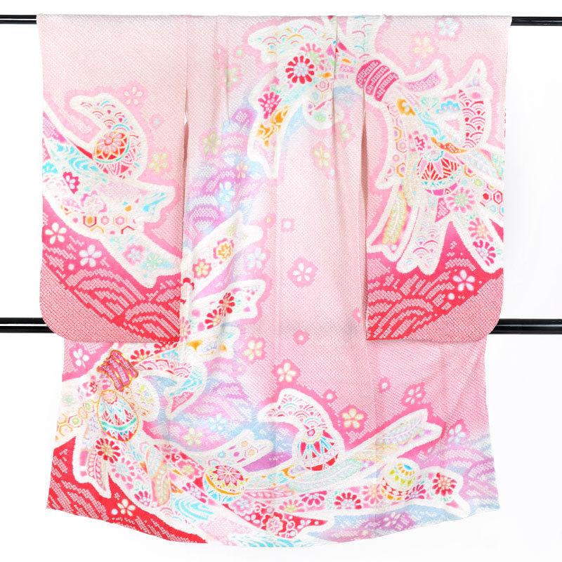 七五三 7歳着物 レンタル フルセット 淡ピンク 総絞り 熨斗束に手毬