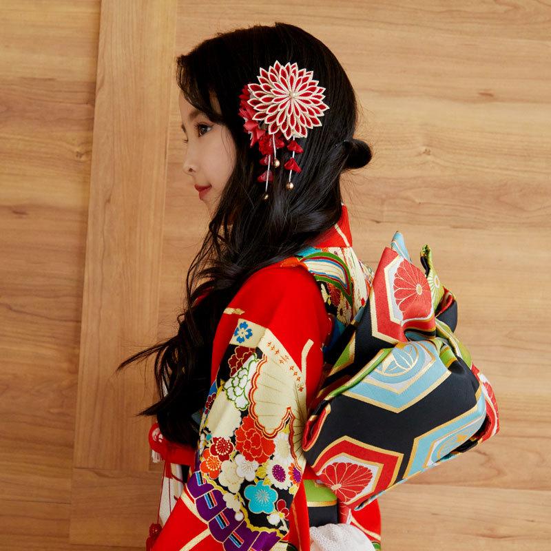 七五三 7歳着物 レンタル フルセット 紅一点 ブランド着物 赤 扇面に