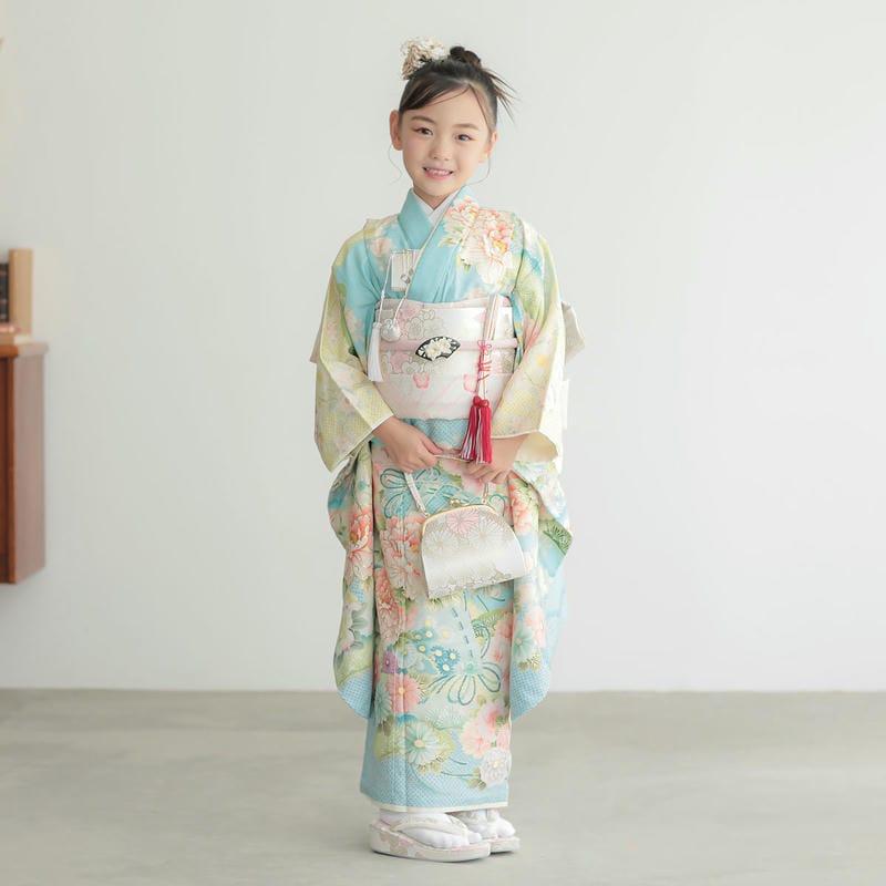 七五三 7歳着物 レンタル フルセット 華徒然 ブランド着物 水色 檜扇