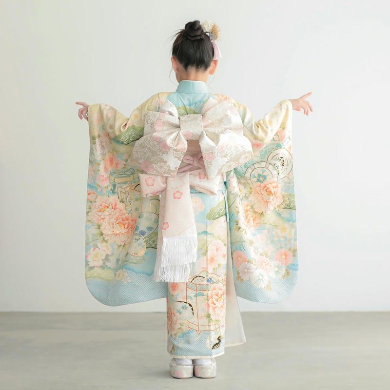 七五三 7歳着物 レンタル フルセット 華徒然 ブランド着物 水色 檜扇