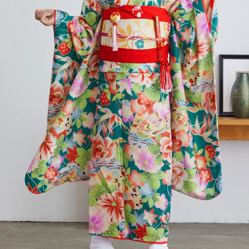 七五三 7歳着物 レンタル フルセット 式部クラシック ブランド着物 緑