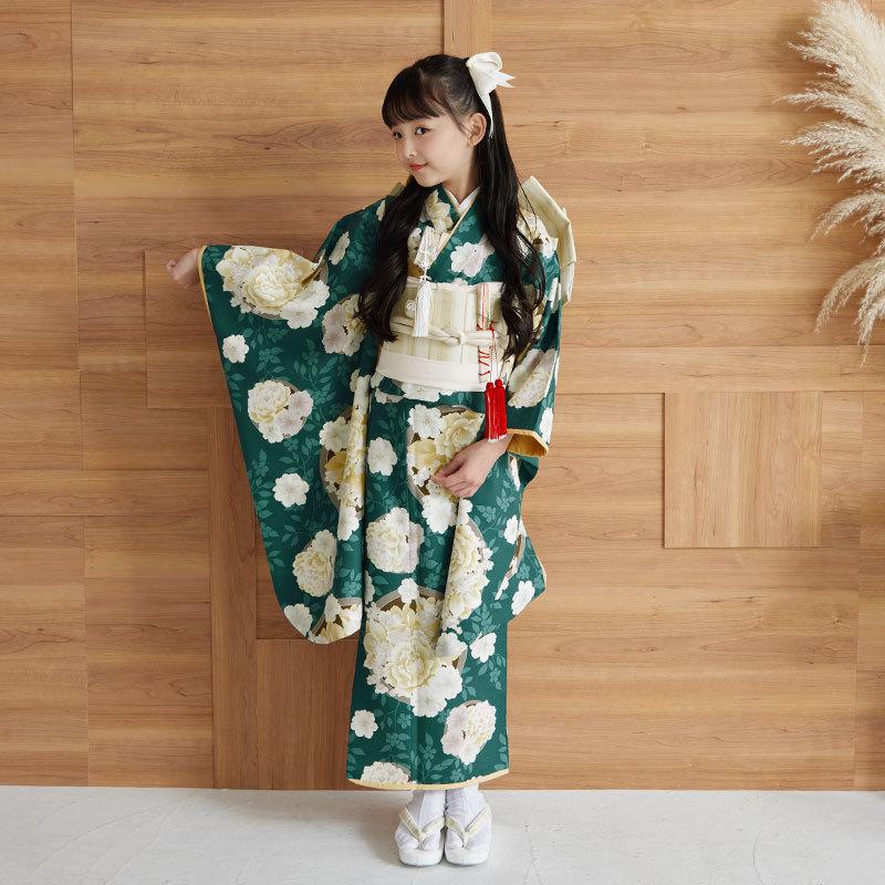 七五三 7歳着物 レンタル フルセット プチプリ ブランド着物 グリーン