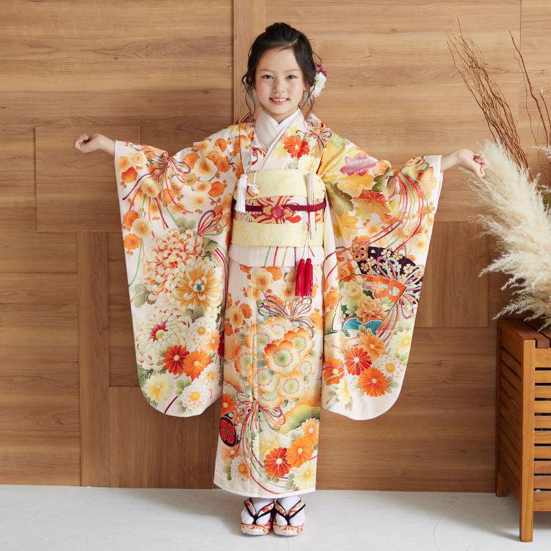 七五三 7歳着物 レンタル フルセット 華徒然 ブランド着物 クリーム 花