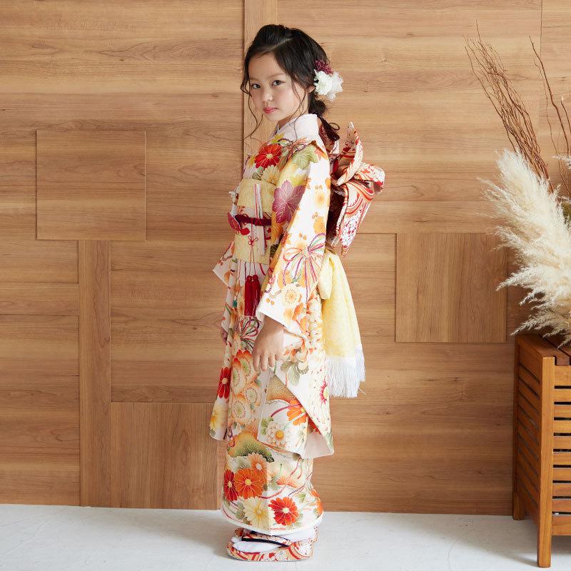 七五三 7歳着物 レンタル フルセット 華徒然 ブランド着物 クリーム 花