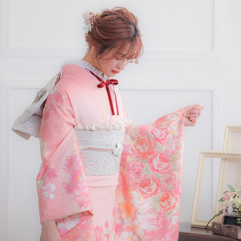 振袖 レンタル 成人式 結婚式 ピンク 薔薇尽し(絹)(R1491) LIZ LISA 12
