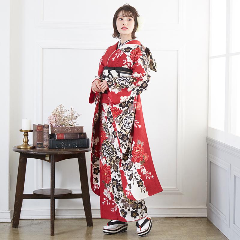 振袖 レンタル 成人式 結婚式 赤 豪華金彩 牡丹桜(絹)12月〜1月利用